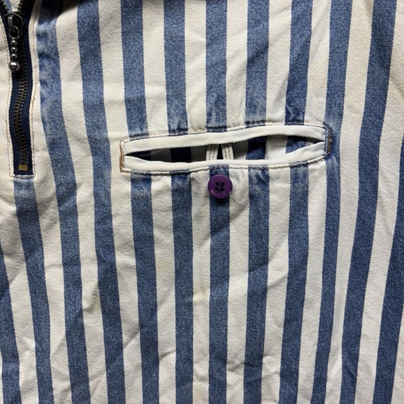 Vintage Y2K Legal Jean Denim Mens XL 1/4 Zip Shirt Striped Short Sleeve Vented - Picture 4 of 16